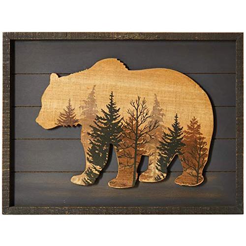 送料無料NIKKY HOME Decorative Framed Wooden Wall Art Prints - Cute Brown Bear in Forest%カンマ% Grey