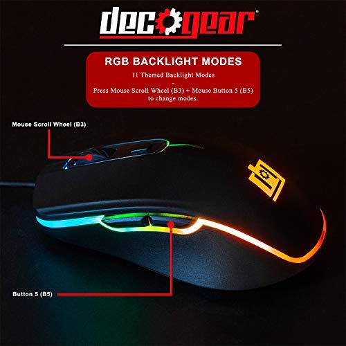 デコギアワイヤードゲーム用マウス|800-5000 DPI調整可能|高精度光学式
