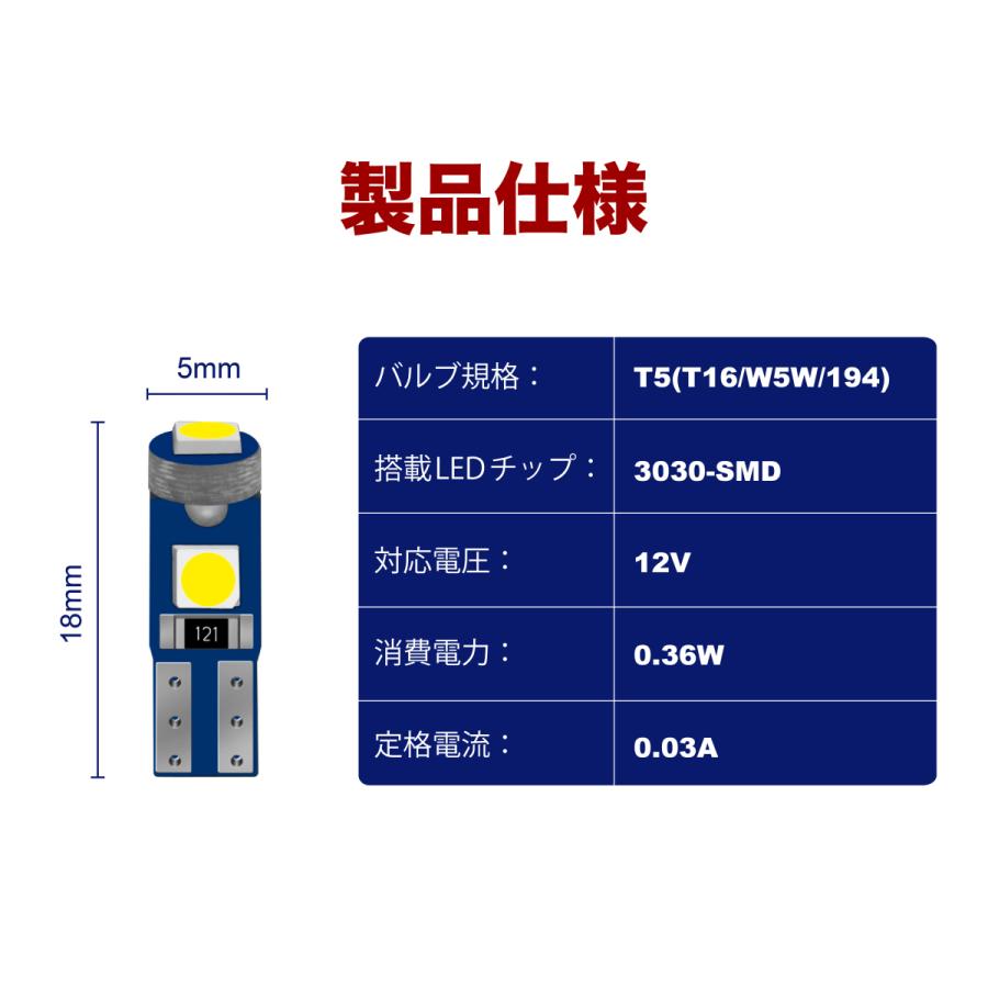 2個セット T5 3030 高輝度チップ メーター球、パネル球、エアコン球、ウェッジ球、ダッシュボードランプ、インジケーター球｜auvshop｜04