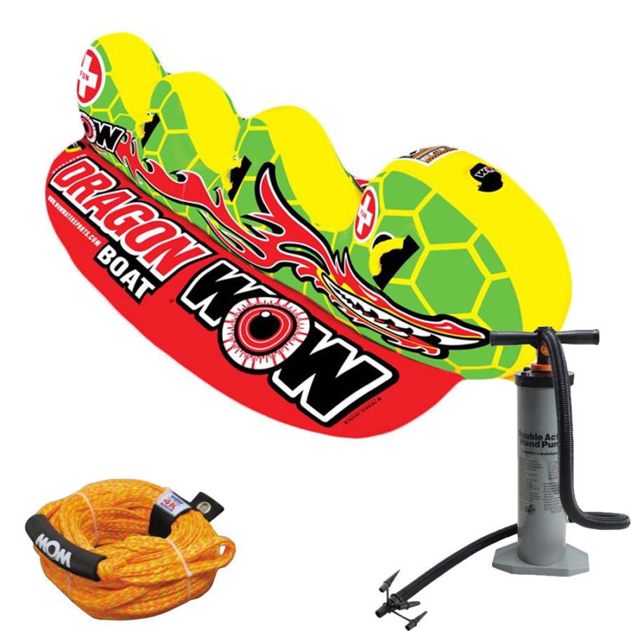 トーイングチューブ WOW (ワオ) 3人乗り ドラゴンボート 3点セットロープ+ハンドポンプ付 バナナボート