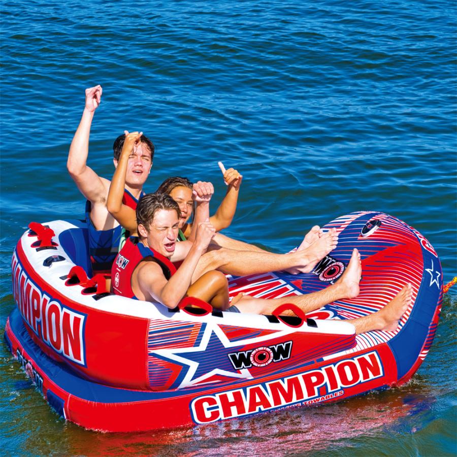 「超メルカリ市」 トーイングチューブ 3人乗り バナナボート WOW (ワオ) チャンピオン 2点セット ロープ付き 【ZYX1079897659】(37748円)