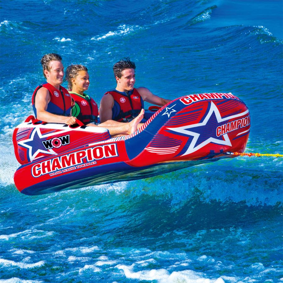 「超メルカリ市」 トーイングチューブ 3人乗り バナナボート WOW (ワオ) チャンピオン 2点セット ロープ付き 【ZYX1079897659】(37748円)