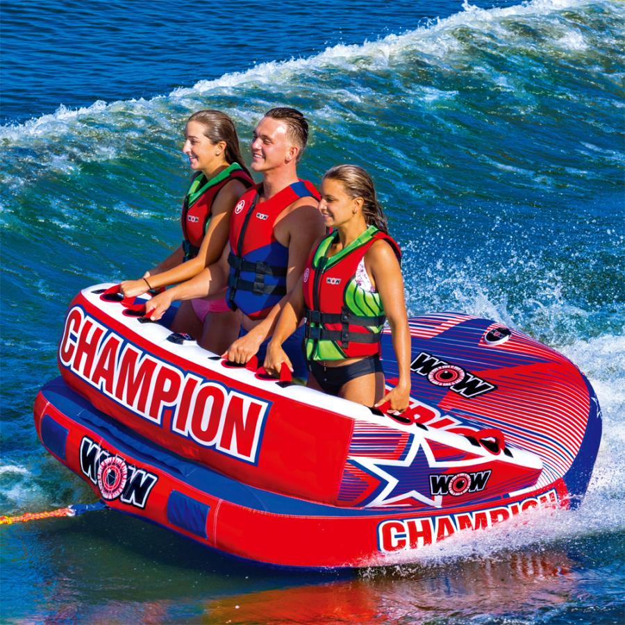 「超メルカリ市」 トーイングチューブ 3人乗り バナナボート WOW (ワオ) チャンピオン 2点セット ロープ付き 【ZYX1079897659】(37748円)