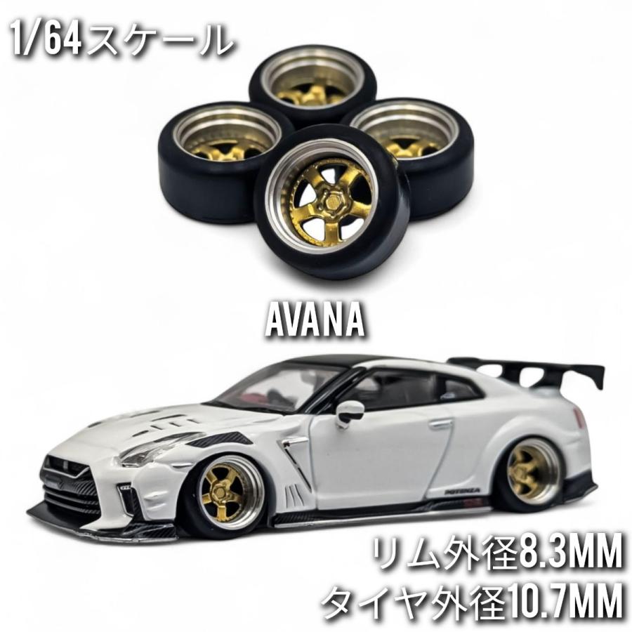 1/64 ホイール ミニカー 交換用 ゴールド タイヤ外径10.7mm リム外径