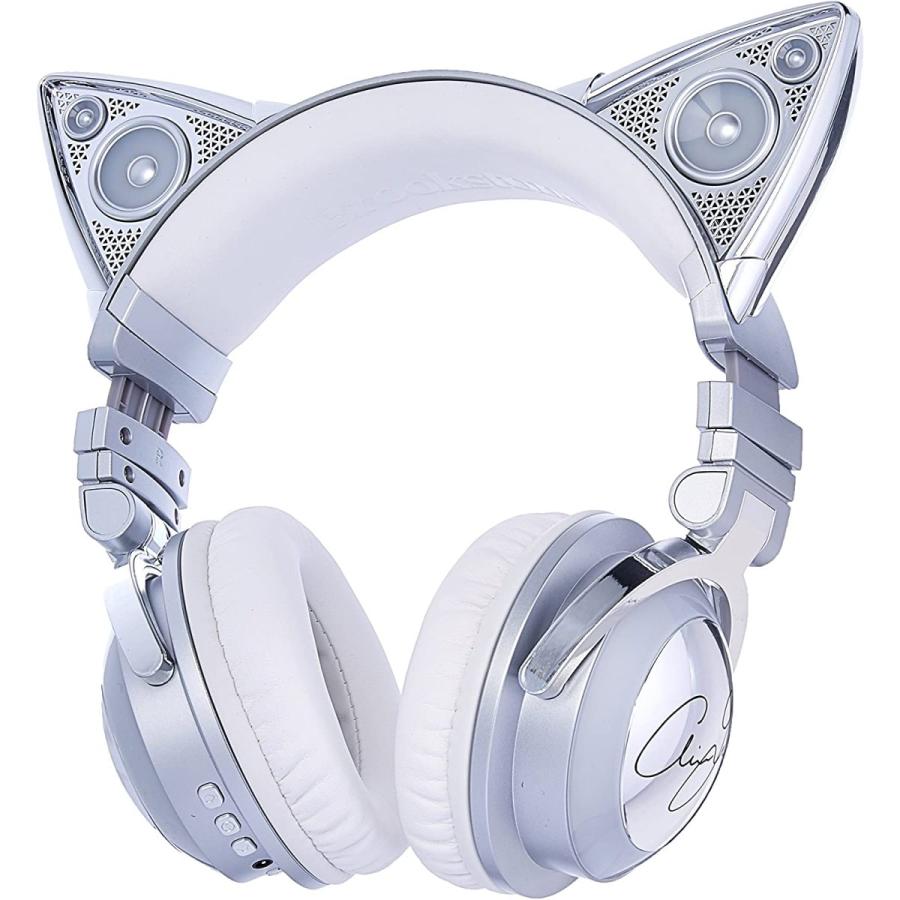 Brookstone スマホ タブレットアクセサリー 周辺機器 イヤホンジャック ピアス 限定版 アリアナ グランデ ワイヤレス 猫耳ヘッドホン 外部スピーカー Bluetooth マイク 色が変化するアクセント付き 猫耳ヘッドホン アバンディア