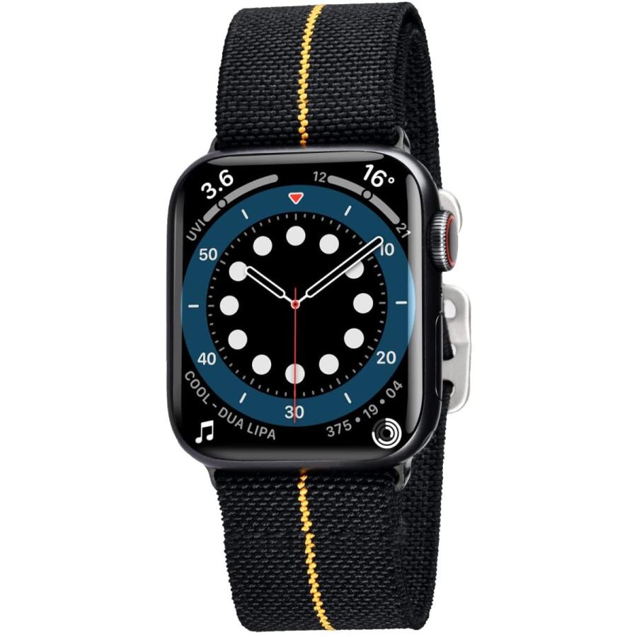 Tefeca フックバックルシリーズ アジャスタブルナイロン製 Apple Watch互換性/交換用バンド、アップルウォッチバンド(ブラック イエロー アウトドア時計