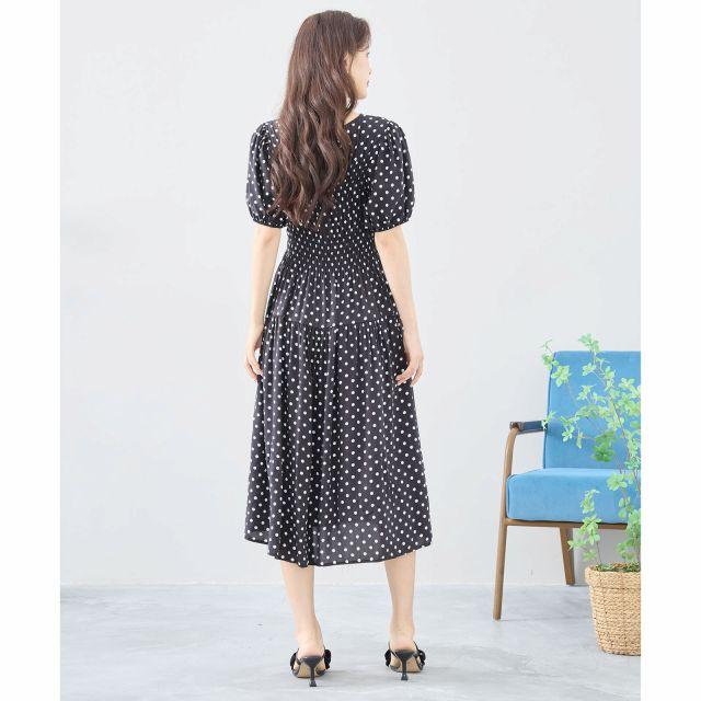 amie studio ワンピース ドット パフスリーブ ギャザー フレアー