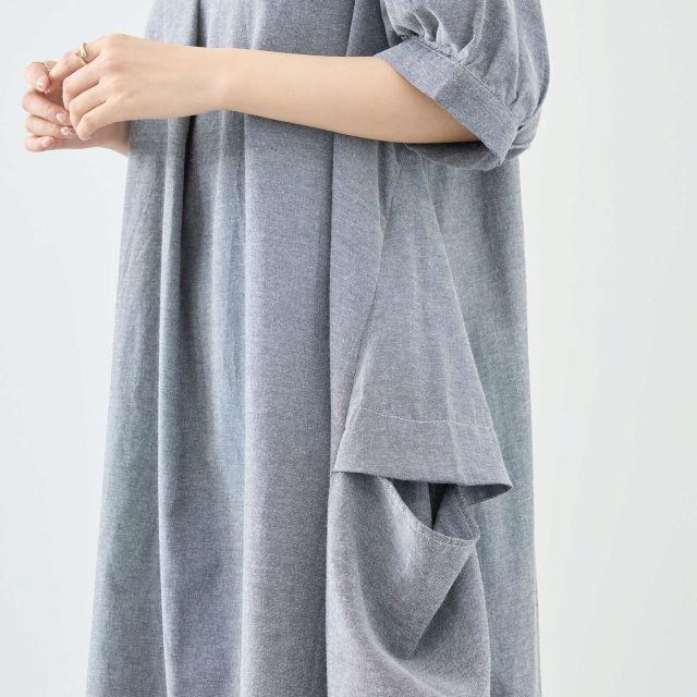 TRUBE ワンピース 半袖 綿混 ゆったり 膝下丈 春 夏 M L 黒 グレー 20