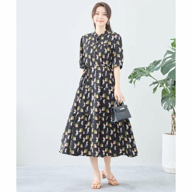 TRUBE ワンピース 半袖 ロングワンピース ギャザー 前ボタン ミモレ丈