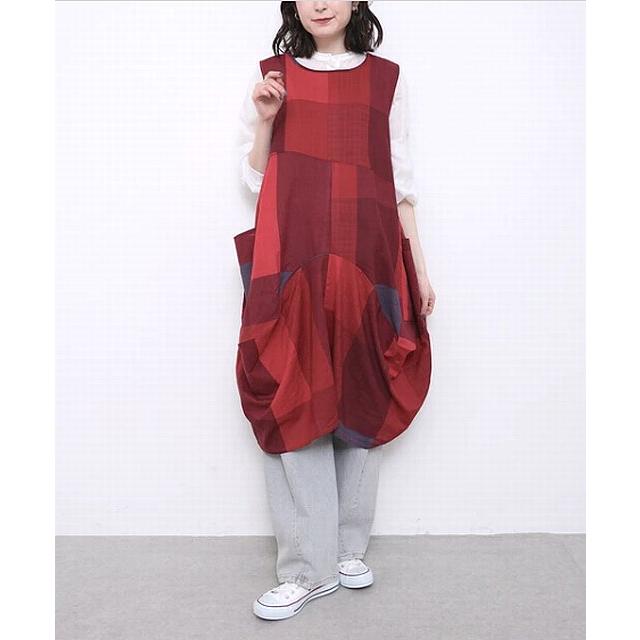 未使用級✨ワイズ 花柄レーヨンノースリーブシャツワンピース チュニック ワンピース チュニック 格子柄 チェック ノースリーブ 綿 レーヨン