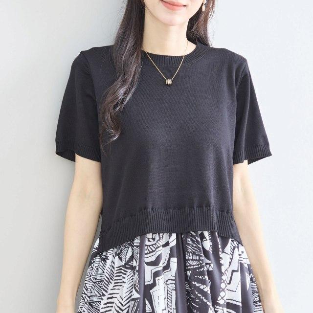 TRUBE ワンピース 半袖 アート柄 大人可愛い ニット ミモレ丈 春 夏