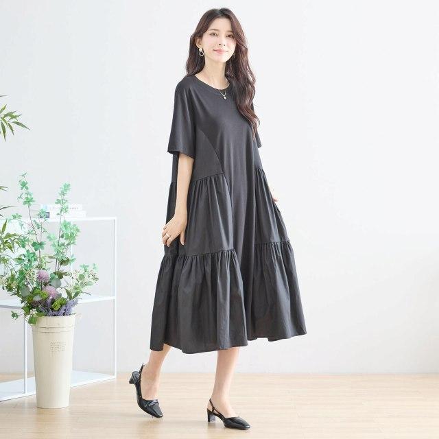 TRUBE ワンピース 半袖 ティアード ドッキング レディース チュニック