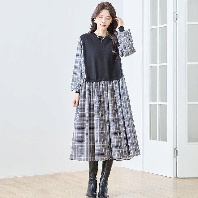 TRUBE ワンピース 長袖 レディース チュニック 異素材切替