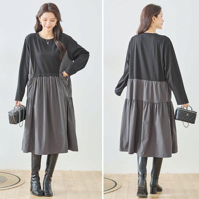 美品⁂センソユニコ⁂メフウ⁂膝丈ワンピ ロングチュニック 異素材切替