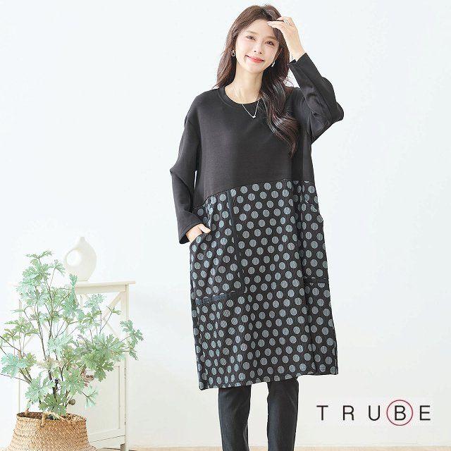 TRUBE ワンピース 長袖 レディース チュニック 可愛い 膝下 スモック