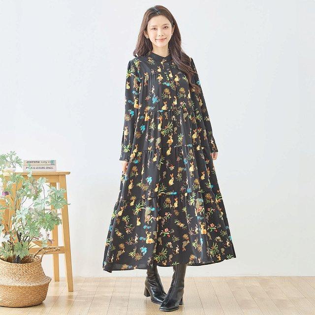 TRUBE ワンピース 長袖 ティアードワンピース 婦人チュニック 前ボタン