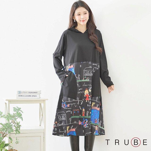 プリーツ グラフィック 両裾とんがり立体的 女の子 ワンピース