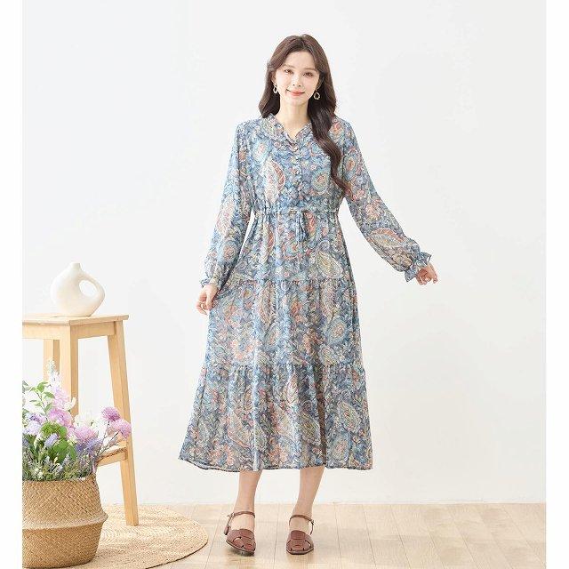 TRUBE ワンピース 長袖 チュニック シフォン ペイズリー レディース