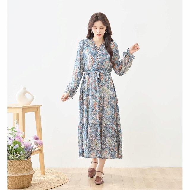 TRUBE ワンピース 長袖 チュニック シフォン ペイズリー レディース