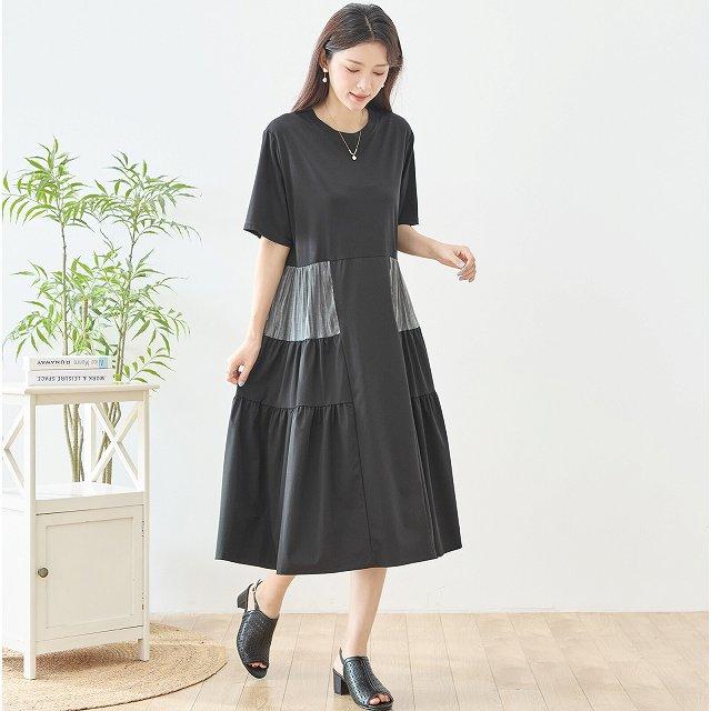 TRUBE ワンピース 半袖 フレアー レディース チュニック 異素材切替