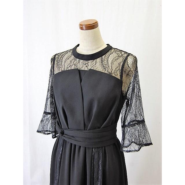 結婚式 ワンピース ミモレ丈 袖付き パーティードレス565 演奏会 発表