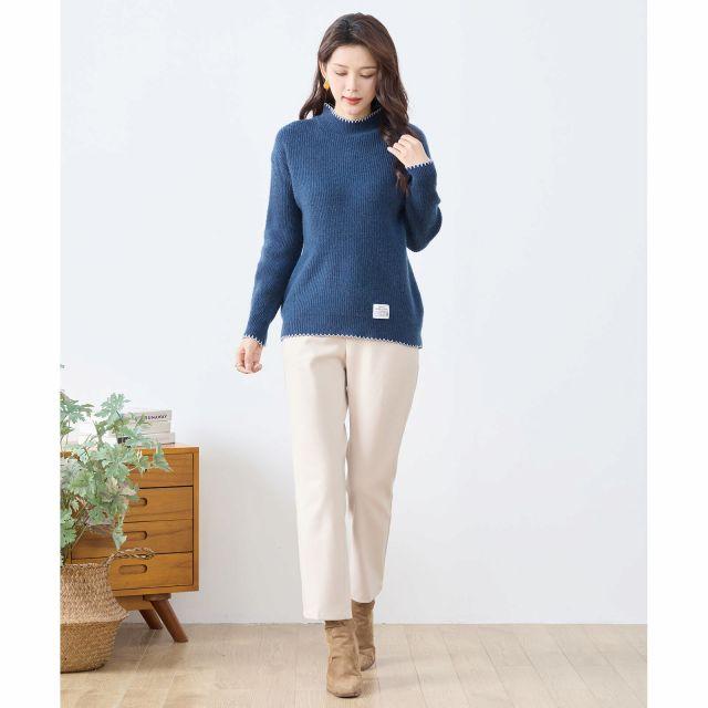 ニット リブニット リブ編み ハイネック 秋 冬 M L 紺 ミント