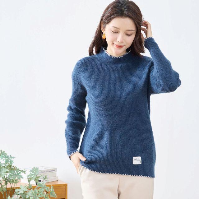 ニット リブニット リブ編み ハイネック 秋 冬 M L 紺 ミント