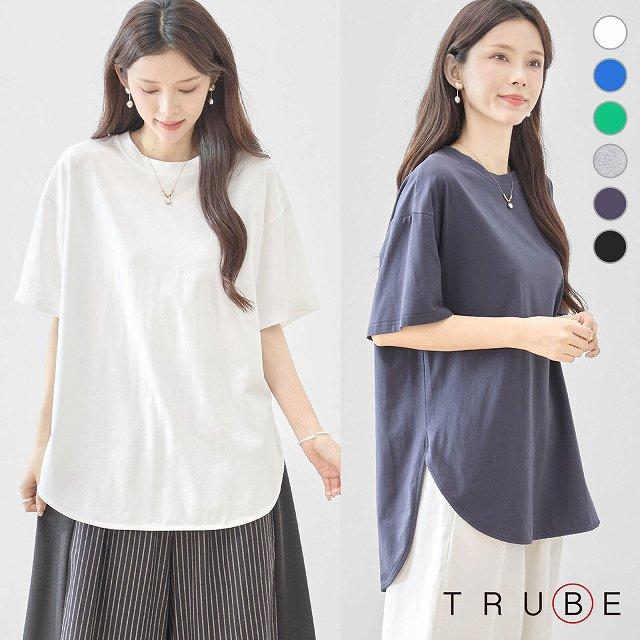 TRUBE カットソー トップス プルオーバー Tシャツ 半袖 スリット 無地