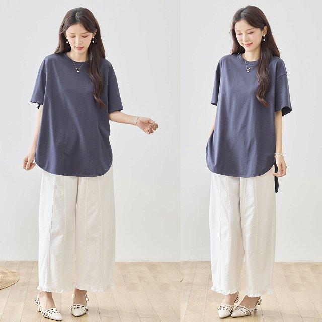 TRUBE カットソー トップス プルオーバー Tシャツ 半袖 スリット 無地