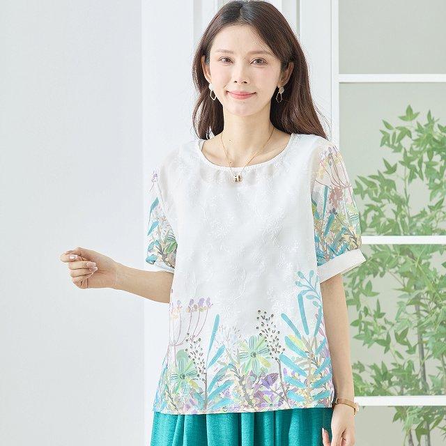 TRUBE オシャレかわいいデザイン　チュニックT L〜LL TRUBE プリント サマーニット トップス カットソー チュニック 五分袖