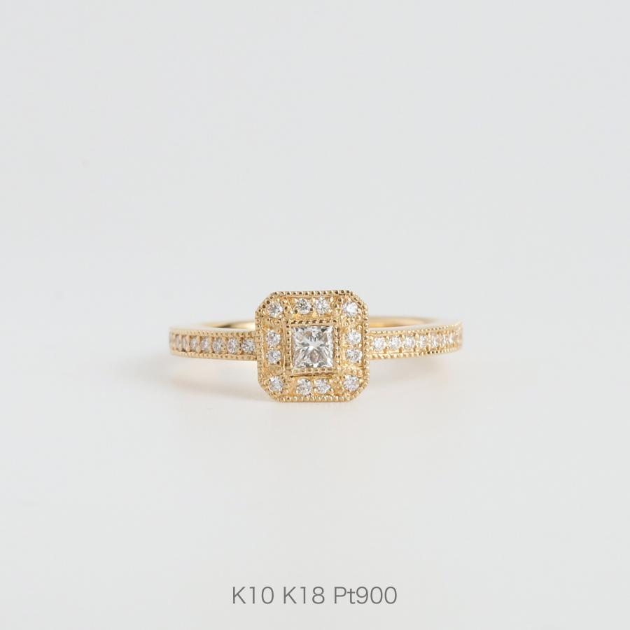プリンセスカット ダイヤモンド ヘイロー リング 指輪 レディース K10