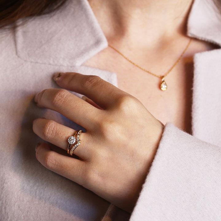 ダイヤモンド ヘイローデザイン コンビカラー リング レディース