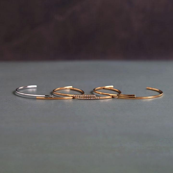 バングル ダイヤモンド K18 K10 Pt900 ゴールド プラチナ レディース 細身 ギフト プレゼント  Stack Line Bangle Diamond | Avaron | 14