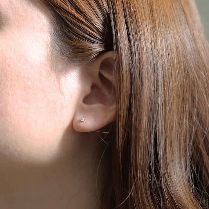 一粒 ダイヤモンド ピアス レディース 小さめ 一粒ダイヤ K10 K18 Pt900 ゴールド プラチナ シンプル ギフト プレゼント  Natural Pierce | Avaron | 12