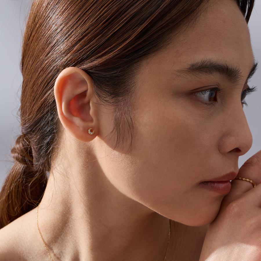 三日月 ダイヤモンド ピアス レディース K10 K18 Pt900 ゴールド プラチナ ギフト プレゼント  Luna Pierces | Avaron | 08