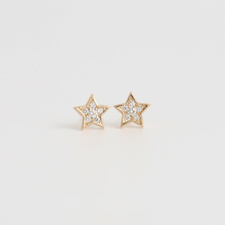 K18 ダイヤパヴェ　スターピアス Avaron パヴェ ダイヤモンド スター ピアス 星 レディース K10