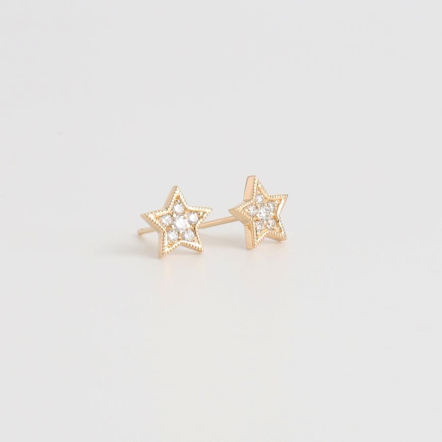 パヴェ ダイヤモンド スター ピアス 星 レディース K10 K18 Pt900 ゴールド プラチナ ギフト プレゼント  Star Pierce | Avaron | 02