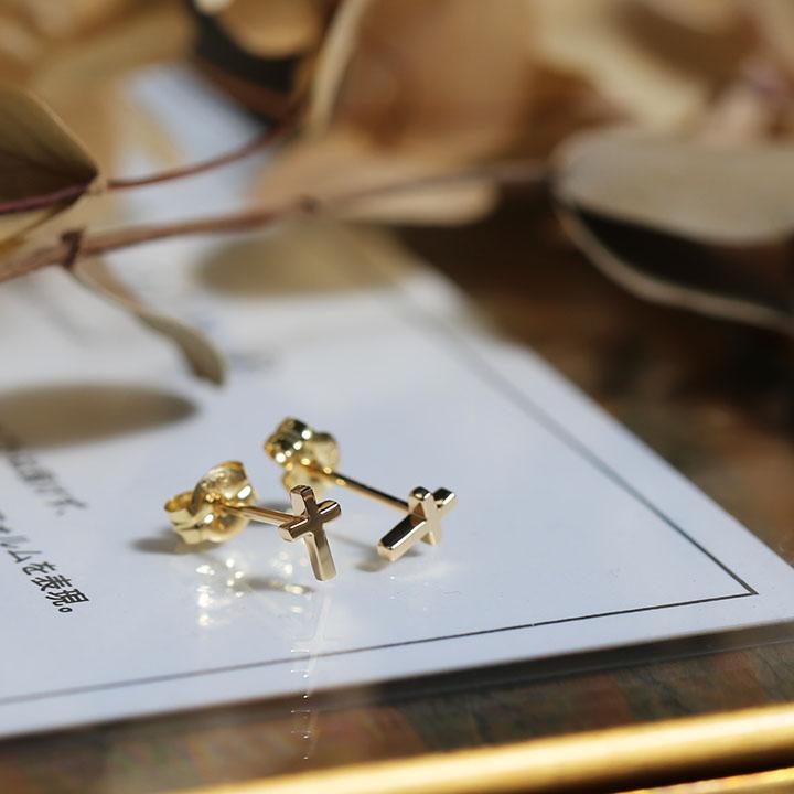 クロス ピアス レディース K10 K18 Pt900 ゴールド プラチナ 地金 華奢 シンプル ギフト プレゼント  Bullion Pierce | Avaron | 11