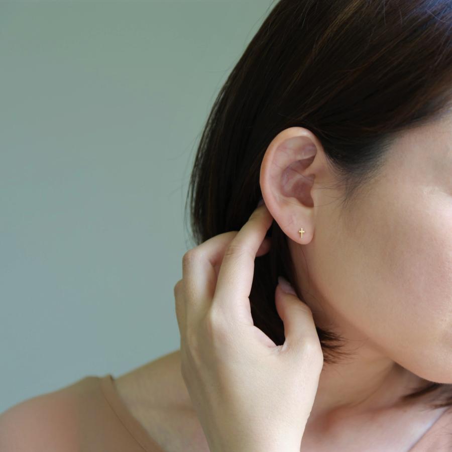 クロス ピアス レディース K10 K18 Pt900 ゴールド プラチナ 地金 華奢 シンプル ギフト プレゼント  Bullion Pierce | Avaron | 06