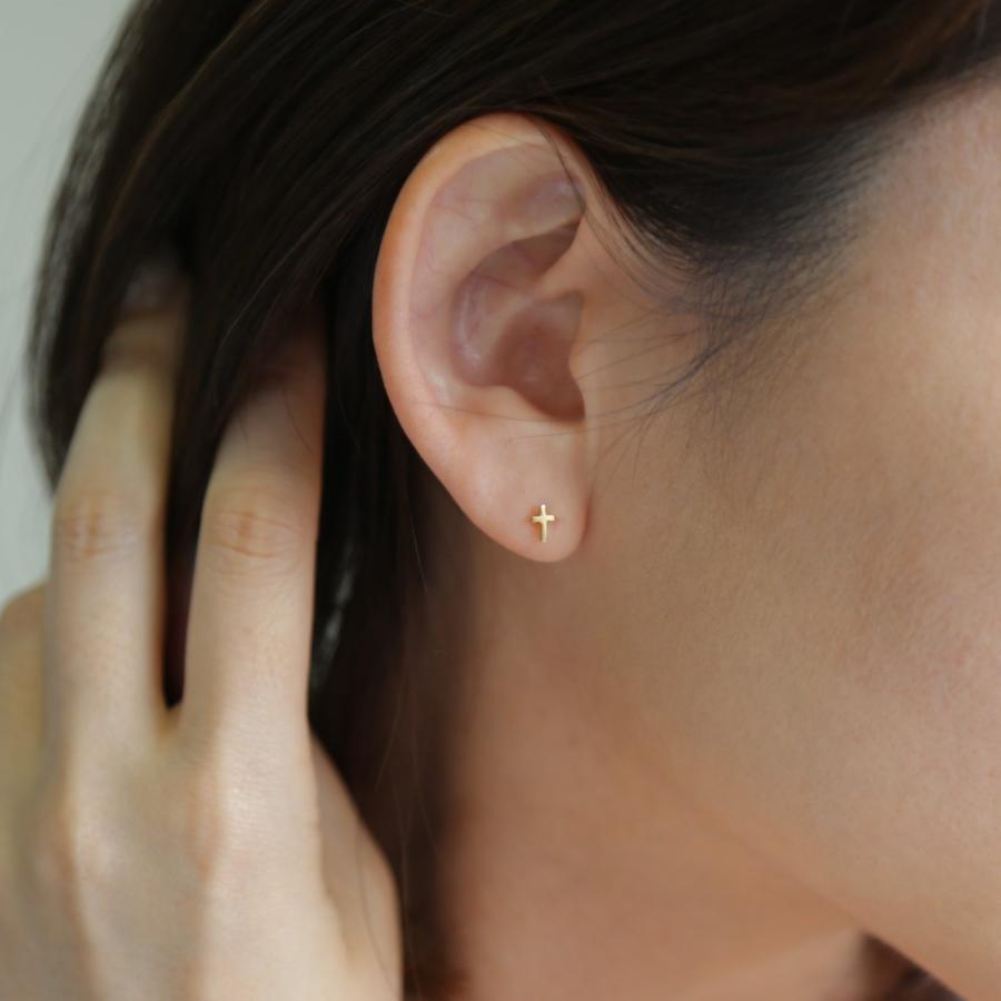 クロス ピアス レディース K10 K18 Pt900 ゴールド プラチナ 地金 華奢 シンプル ギフト プレゼント  Bullion Pierce | Avaron | 07