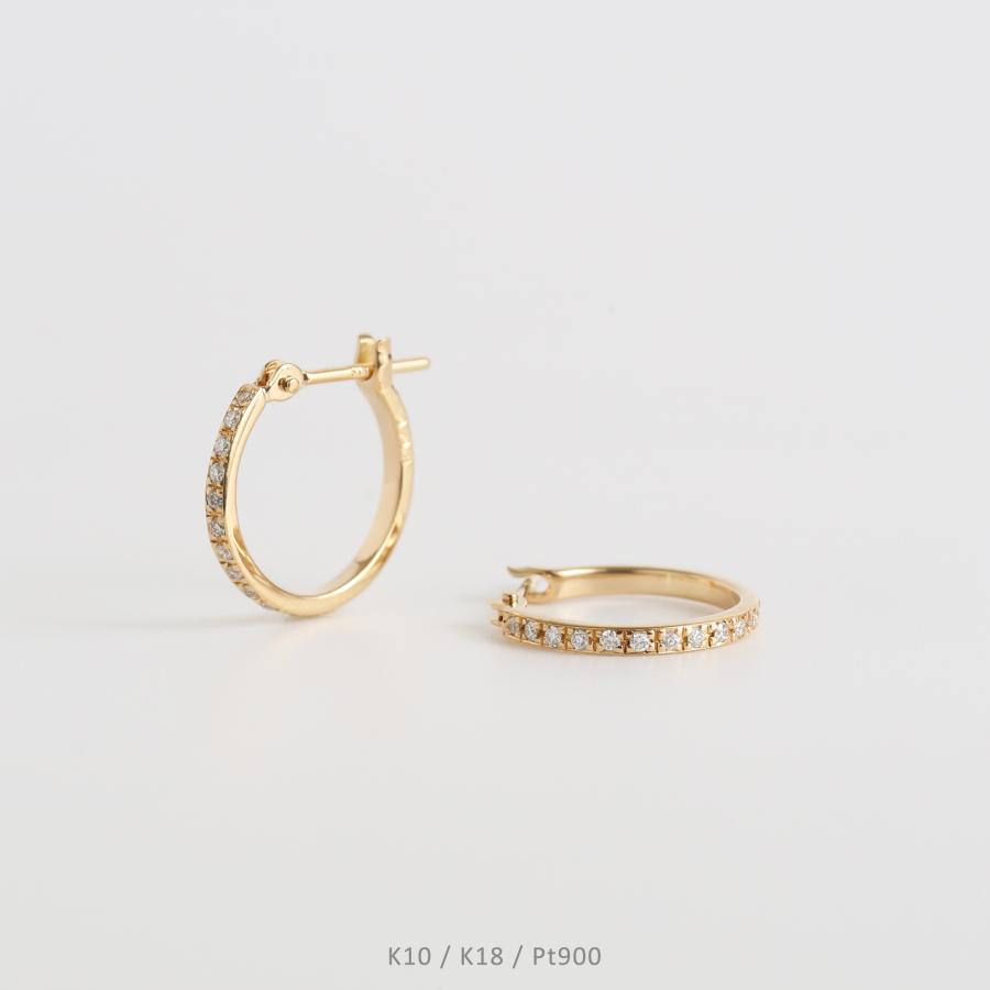 ダイヤモンド フープピアス レディース K10 K18 Pt900 ゴールド プラチナ 小さめ ギフト プレゼント  Hoop Pierce Diamond | Avaron