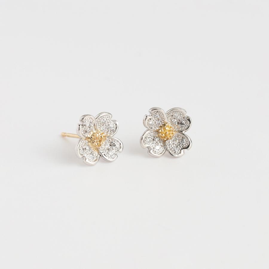 フラワー ピアス ダイヤモンド コンビカラー 花水木 レディース プラチナ ゴールド pt900 k18 片耳 両耳 ギフト プレゼント  Flowering Pierce | Avaron | 02