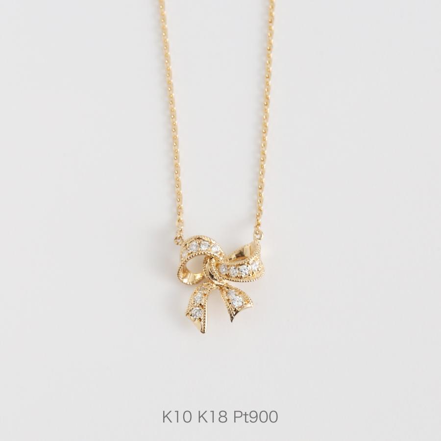 Avaron ダイヤモンド リボン ネックレス レディース K10 K18 Avaron ダイヤモンド リボン ネックレス レディース K10 K18
