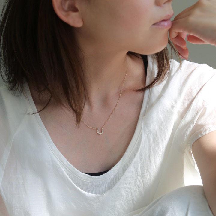 K18ホワイトゴールド　ダイヤモンドホースシュー ネックレス ネックレス メンズ ダイヤモンド 馬蹄 メンズ ホワイトゴールドk18 馬
