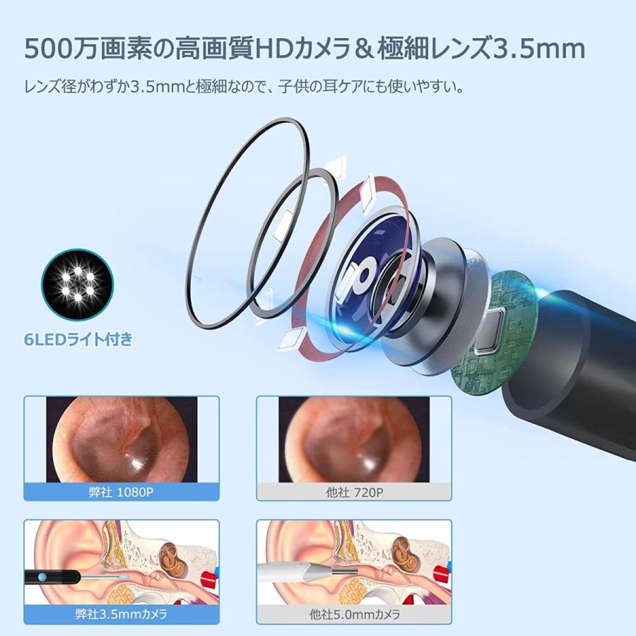 耳かき カメラ iPhone対応 イヤースコープ 子供 ワイヤレス 1296P高画質 IP67防水 LEDライト付き ピンセット ABY-086|avenir7|02