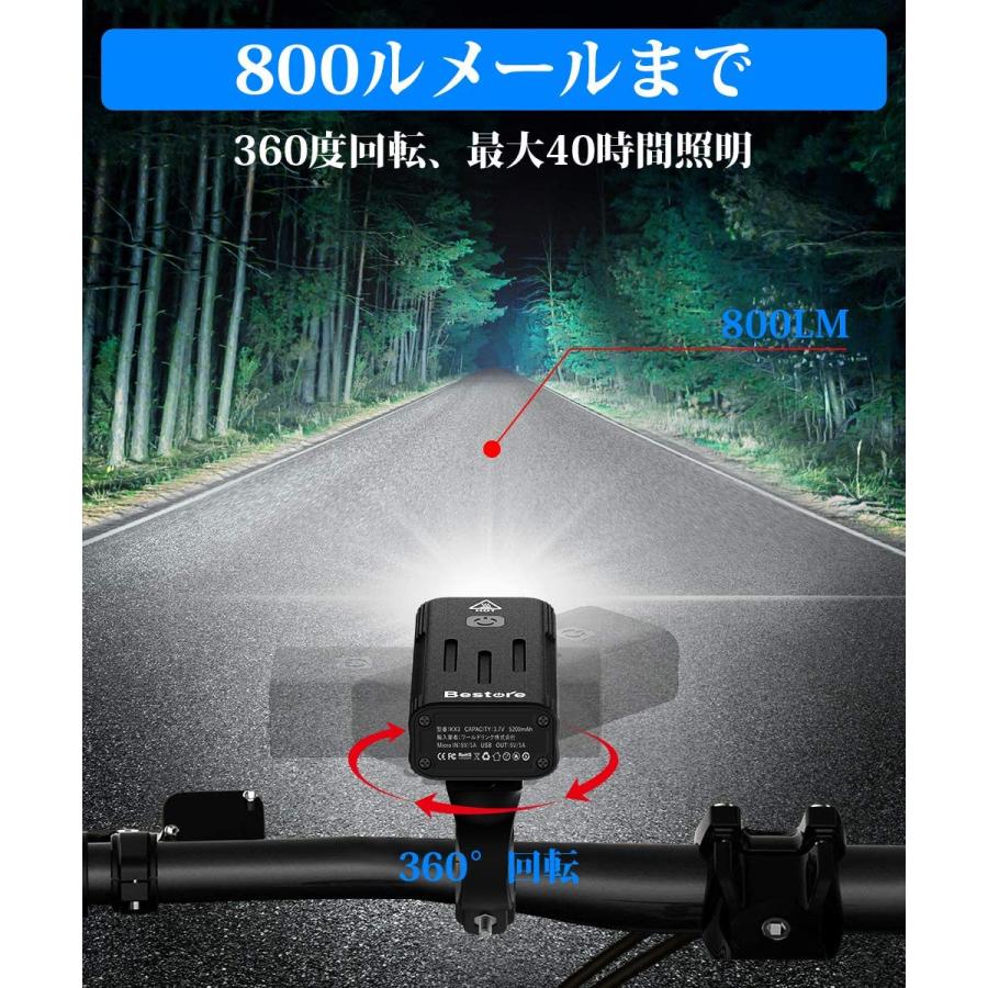自転車 ヘッドライト 5200mAh大容量 USB充電式 防水 LEDヘッドライト
