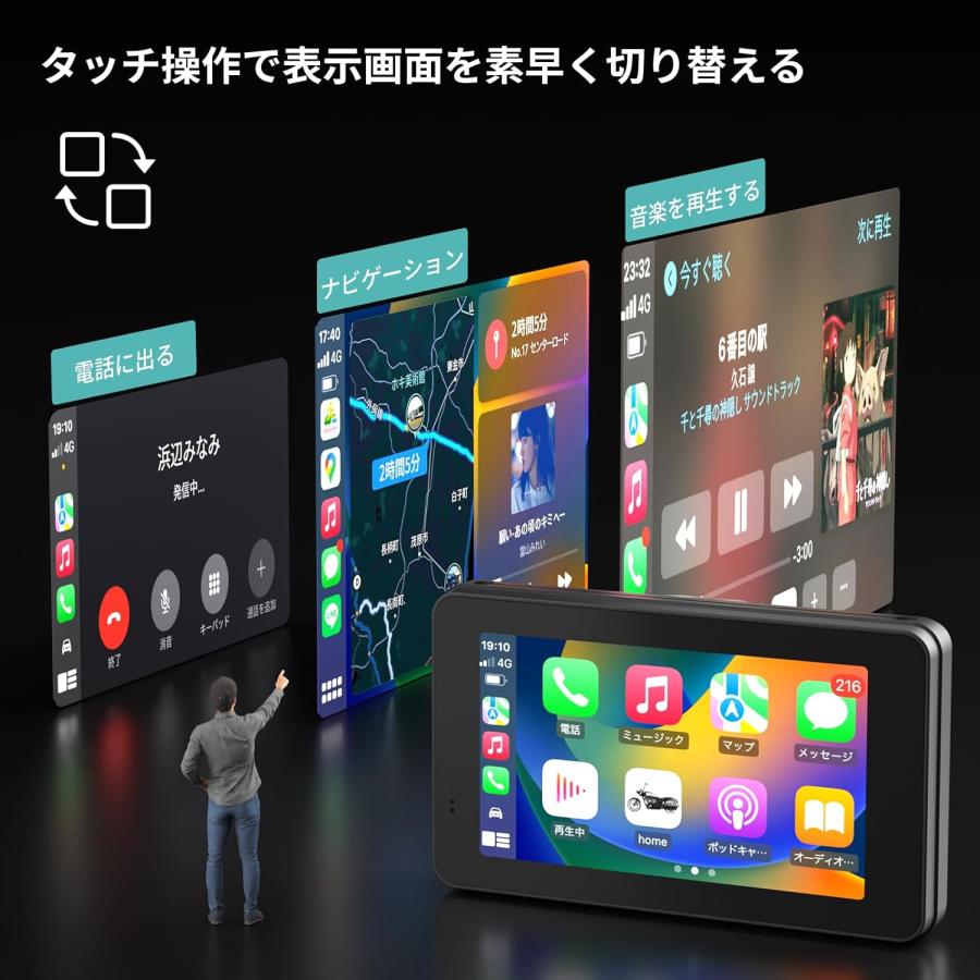 バイク用 スマートモニター バイク ナビ ディスプレイ Carplay/Android