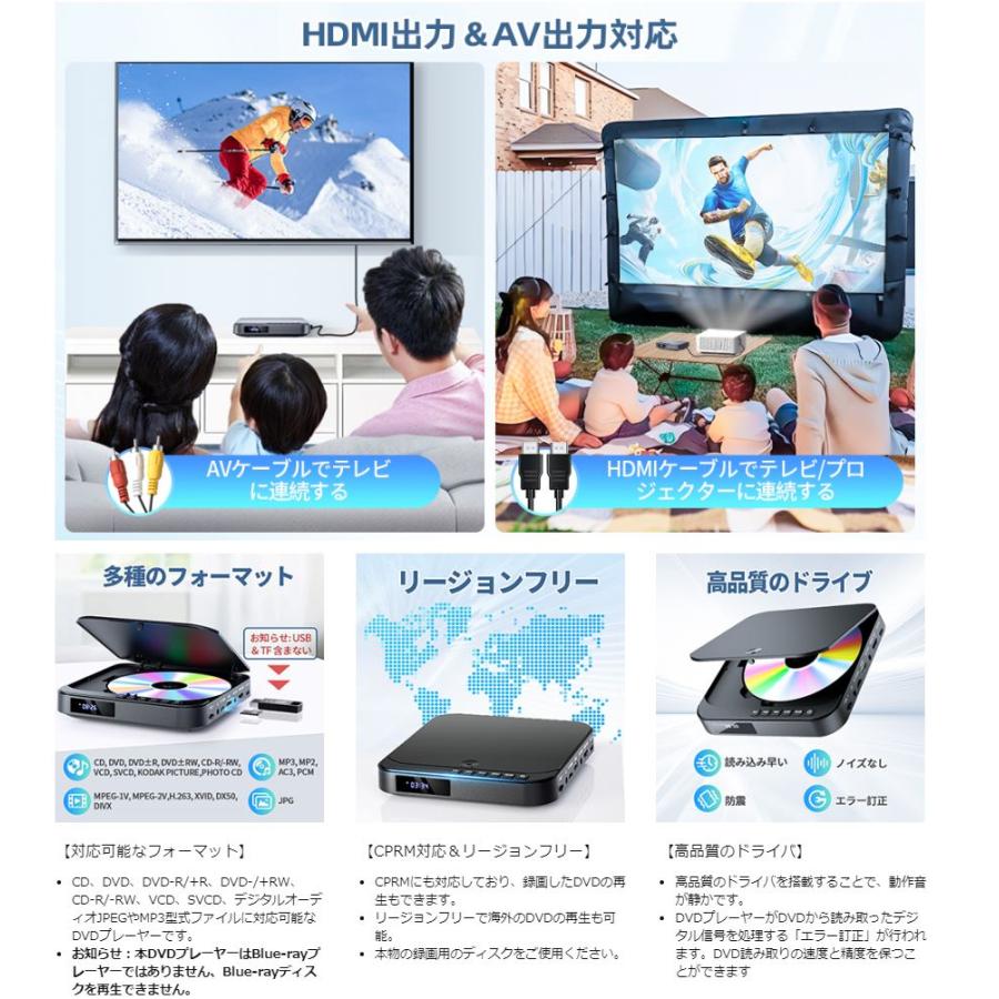 ミニ DVDプレーヤー 携帯式 リージョンフリー CPRM対応 テレビや