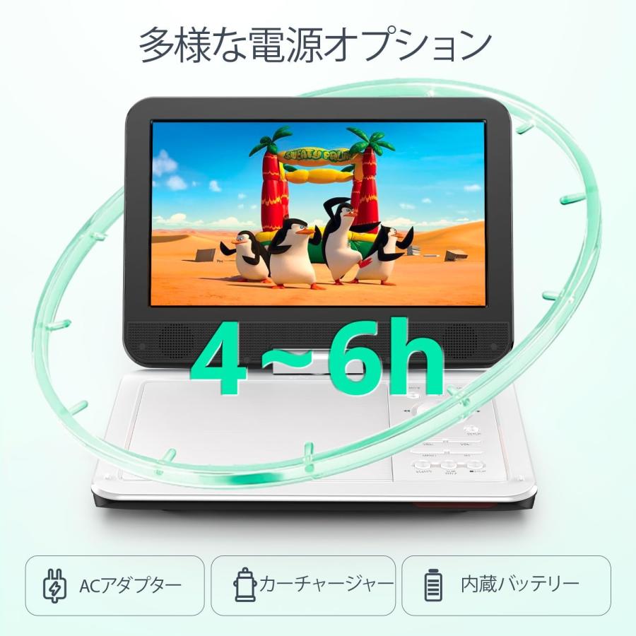 ポータブルDVDプレーヤー 12.5インチ 10.5インチ LCD 4~6時間再生 充電