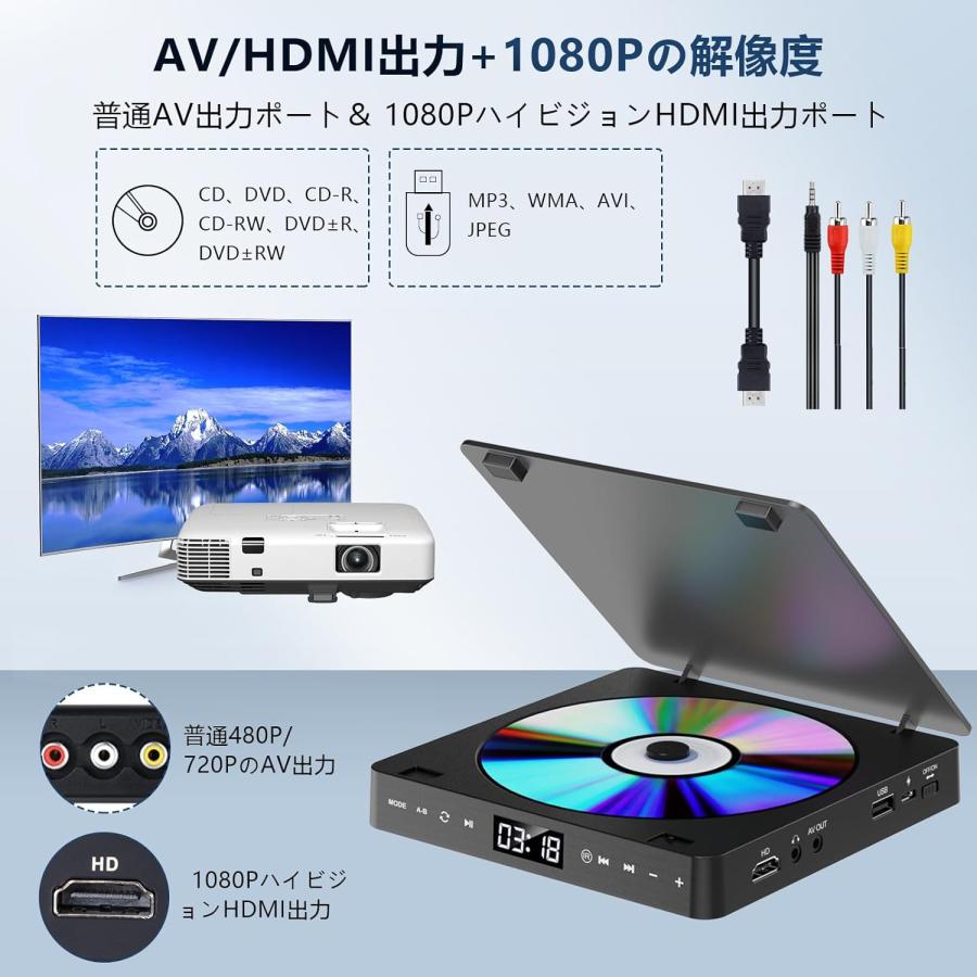 ポータブル DVDプレーヤー 小型 HDMI端子搭載 最大1080Pの解像度 CD